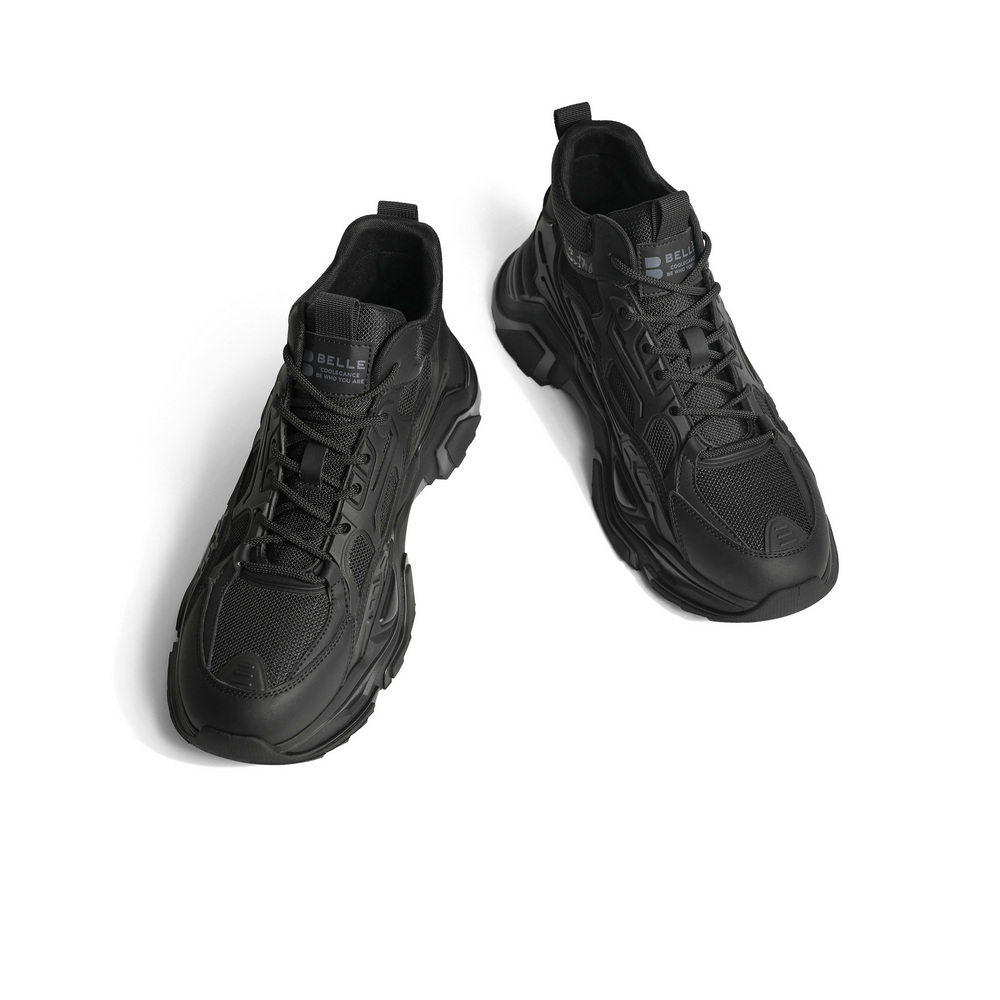 百丽男鞋高帮棉鞋男厚底老爹鞋冬季款黑色运动休闲鞋加绒A0939DD2