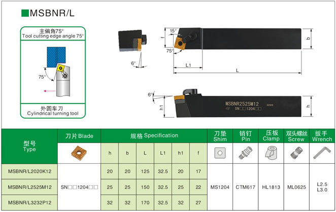 75度外圆数控车刀杆MSBNR/L2020K12/1616H12/2525M12刀柄方形刀片 - 图2