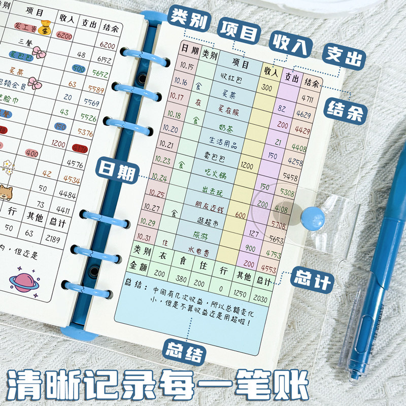 a6高颜值活页记账本可拆卸家庭明细账本透明收纳册存钱打卡账本生活每日常开支出理财人情往来礼金记账本子,淘宝优惠券,粉丝福利购,淘宝优惠卷