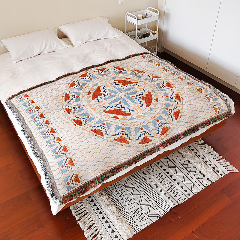 跨境外贸棉纱提花盖毯床尾装饰搭巾酒店样板房民宿床旗床尾巾床单,淘宝优惠券,粉丝福利购,淘宝优惠卷