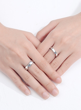 s925银镀18K金戒指镀PT950铂金莫桑石戒指情侣心中有爱情人节礼物