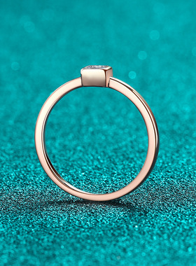 S925纯银镀18K金莫桑石女戒香槟金莫桑钻戒指极简风镀PT950 铂金