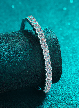 s925银镀18K金手镯满镶全莫桑石手链满天星简约设计感镀PT950铂金