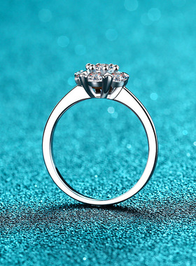 s925银镀18K金戒指女心形六爪莫桑石镀pt950铂金戒子结婚指环时尚