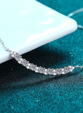 s925银镀18K金微笑项链莫桑钻颈链镀PT950 铂金钻石简约吊坠饰品