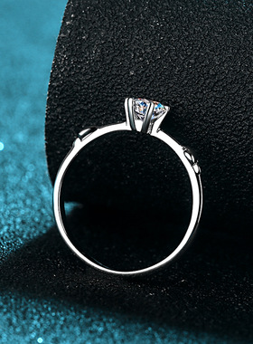 s925银镀18K金莫桑石戒指女心心相连可爱镀PT950铂金指环钻石饰品