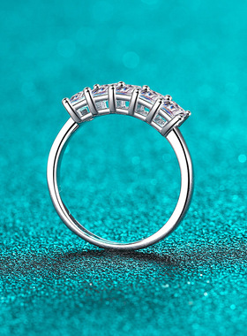 s925银镀18K金戒指女祖母绿切长方莫桑石指环镀pt950铂金介子简约