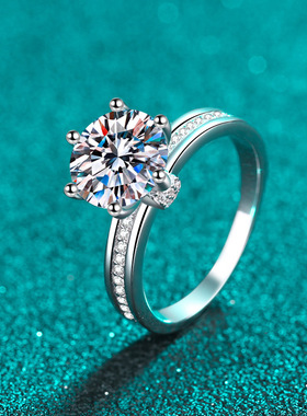 s925银镀18K金戒指女手捧花3克拉莫桑石指环镀pt950铂金D色 VVS1