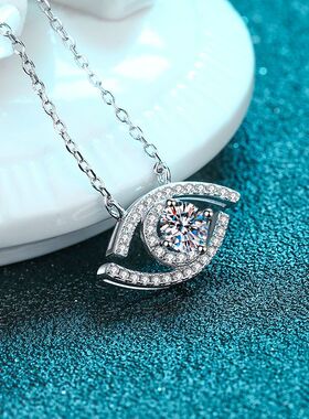 s925纯银镀18K金女ins吊坠恶魔之眼莫桑石钻石镀PT950 铂金项链