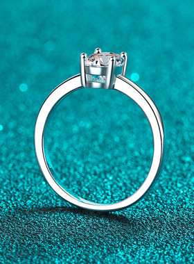 s925银镀18K金戒指女 鸽子蛋莫桑石精致四爪指环镀pt950铂金时尚