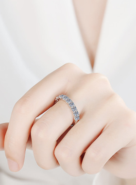 s925银镀18K金手饰女十公主1克拉莫桑石戒指戒子排戒镀PT950 铂金