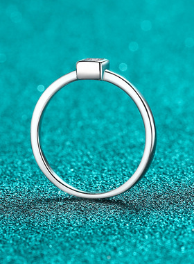 s925银镀18K金莫桑石女戒戒指镀PT950 铂金ins高级感个性冷淡风