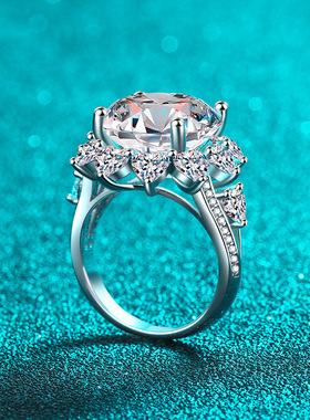 s925银镀18K金戒指女10克拉豪华莫桑石指环镀pt950铂金介子时尚款