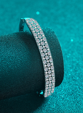 s925银镀18K金手镯满镶全莫桑石手链简约高级感手环镀PT950铂金