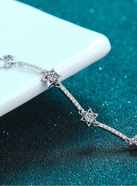 S925银镀18K金钻石女手环微镶1克拉莫桑石手链首饰简约PT950铂金