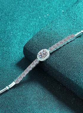 S925纯银镀18K金手工镶嵌莫桑石手链女宝蓝色椭圆简约镀PT950铂金