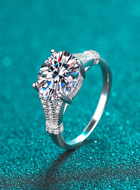 s925银镀18K金女指环镀pt950铂金介子鸽子蛋3克拉莫桑石戒指礼物