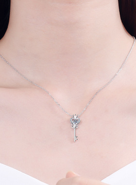 s925纯银镀18K金项链锁骨链钻石项链吊坠30分莫桑钻镀PT950 铂金