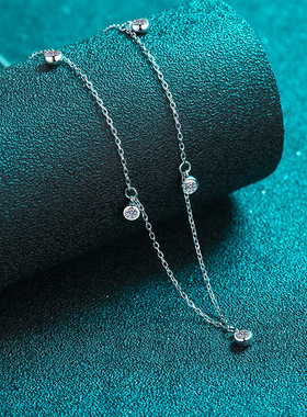 s925纯银镀18K金项链莫桑石满天星锁骨链镀pt950铂金颈链钻石吊坠