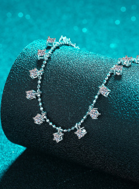 925纯银镀18K金莫桑钻项链女满天星D色莫桑石颈链镀pt950铂金吊坠