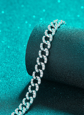 925纯银镀18K金男女款情侣手链全通用手环镀pt950铂金莫桑钻手饰