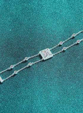 S925纯银镀18K金手工镶嵌莫桑钻手链宝蓝色彩宝简约镀PT950 铂金