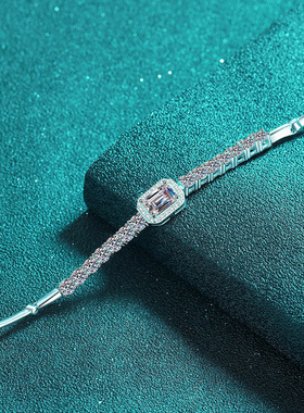 S925纯银镀18K金手工镶嵌莫桑石手链女排钻轻奢风镀PT950 铂金