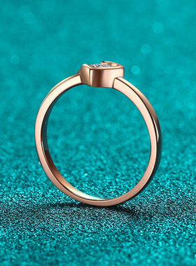 S925纯银镀18K金莫桑石香槟金戒指女爱心异形简约款镀PT950 铂金