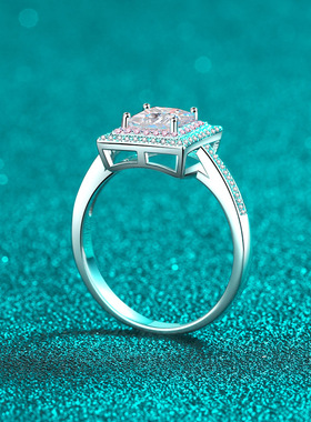 s925银镀18K金戒指莫桑石方糖指环镀pt950铂金分玫瑰金色轻奢小众