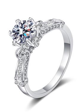 s925银镀18K金戒指女莫桑石心形六爪指环镀pt950铂金轻奢结婚介子