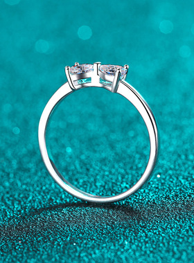 s925银镀18K金戒指女莫桑石心心相印指环镀pt950铂金介子时尚礼物