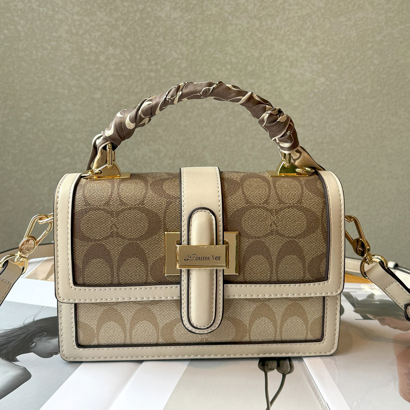 品牌正品真皮包包斜挎小方包女式2025新款时尚老花单肩手提小包,淘宝优惠券,粉丝福利购,淘宝优惠卷