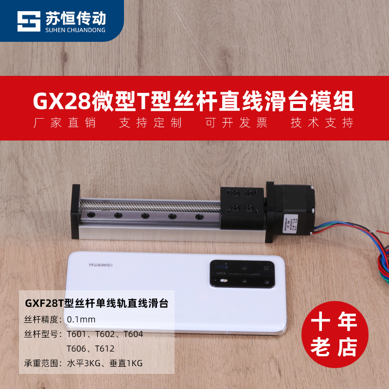 GX28精密微型线轨丝杆滑台模组组合直线步进电机导轨T形电动滑轨-图1