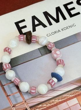 原创草莓奶昔手串马蹄螺串珠手链