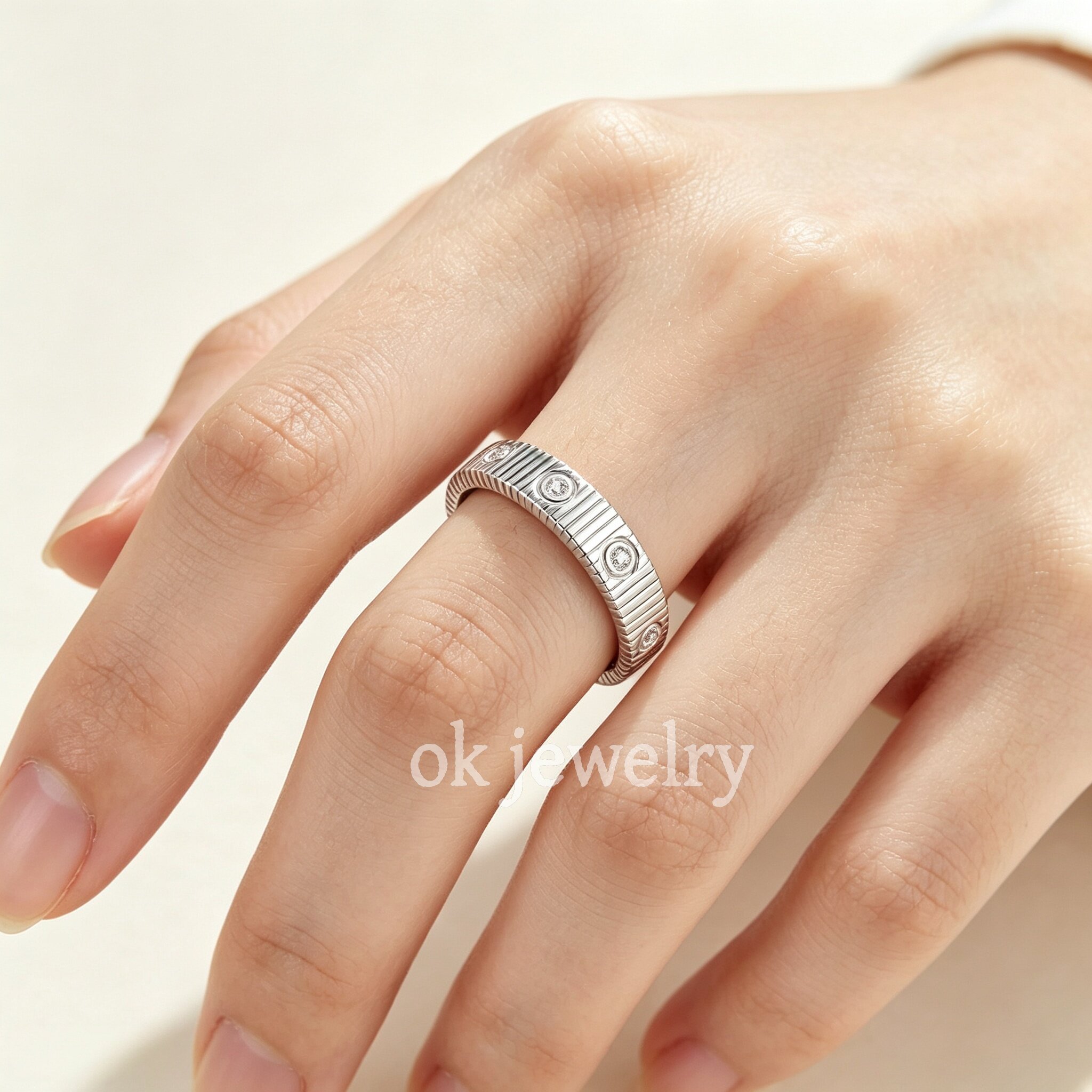 S925 moissanite diamond wide plain ring