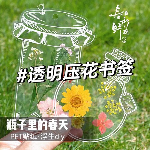 小学生diy透明干花书签自制diy材料压花小瓶子玻璃瓶创意标本贴纸 - 图0