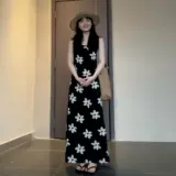 Черная летняя длинная юбка, французский стиль, эффект подтяжки, цветочный принт, подходит для подростков