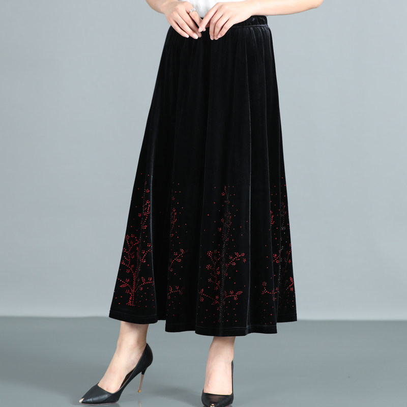 秋冬新款中老年中长款金丝绒半身裙 馨暖绒半身裙