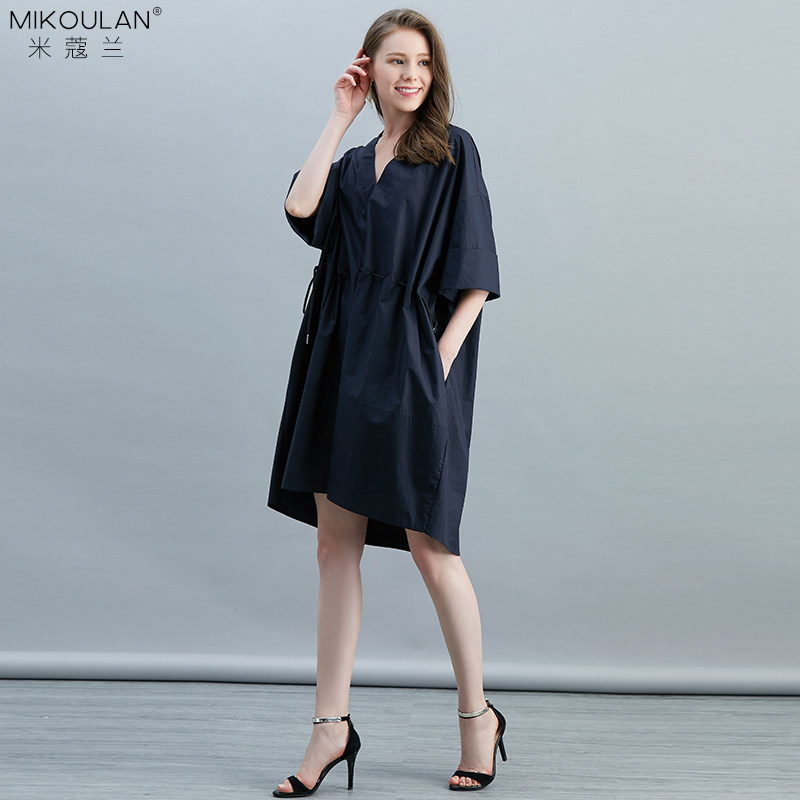 米蔻兰宽松v领纯棉休闲夏季连衣裙 米蔻兰连衣裙