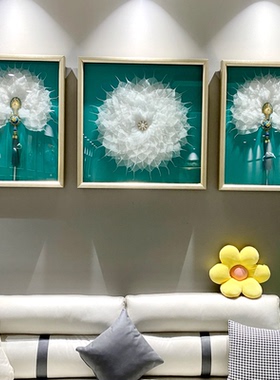 菩提叶白色实物立体轻奢手工沙发三联画简约佛性纯洁客厅画轻奢