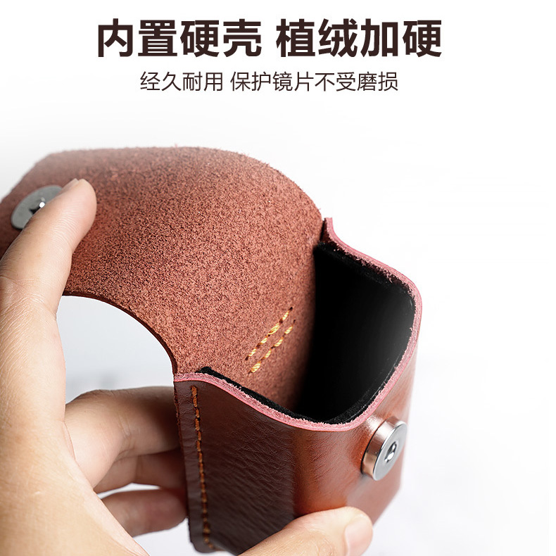 进口黄牛皮真皮老花镜折叠眼镜盒男便携可穿皮带皮夹子挂腰带皮套 - 图2