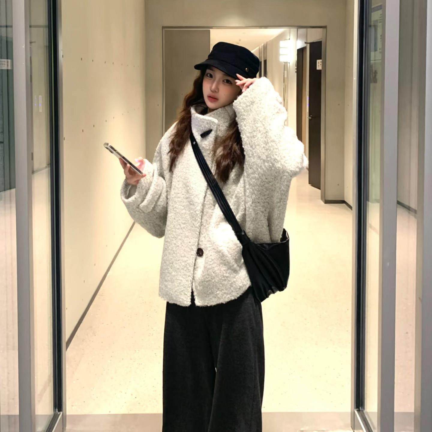 慵懒白色立领短款毛呢外套女秋冬季韩系高级感气质百搭呢子大衣,淘宝优惠券,粉丝福利购,淘宝优惠卷