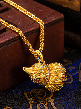 老金铺同款古法六字真言葫芦项链女锁骨链镶钻新中式拉丝镀金