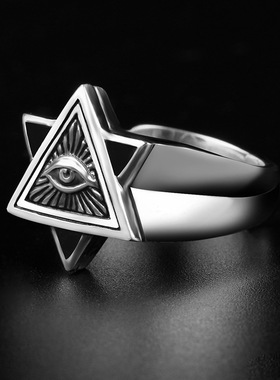 光明会全视之眼戒指项链共济会徽章男士上帝之眼开口戒指个性复古