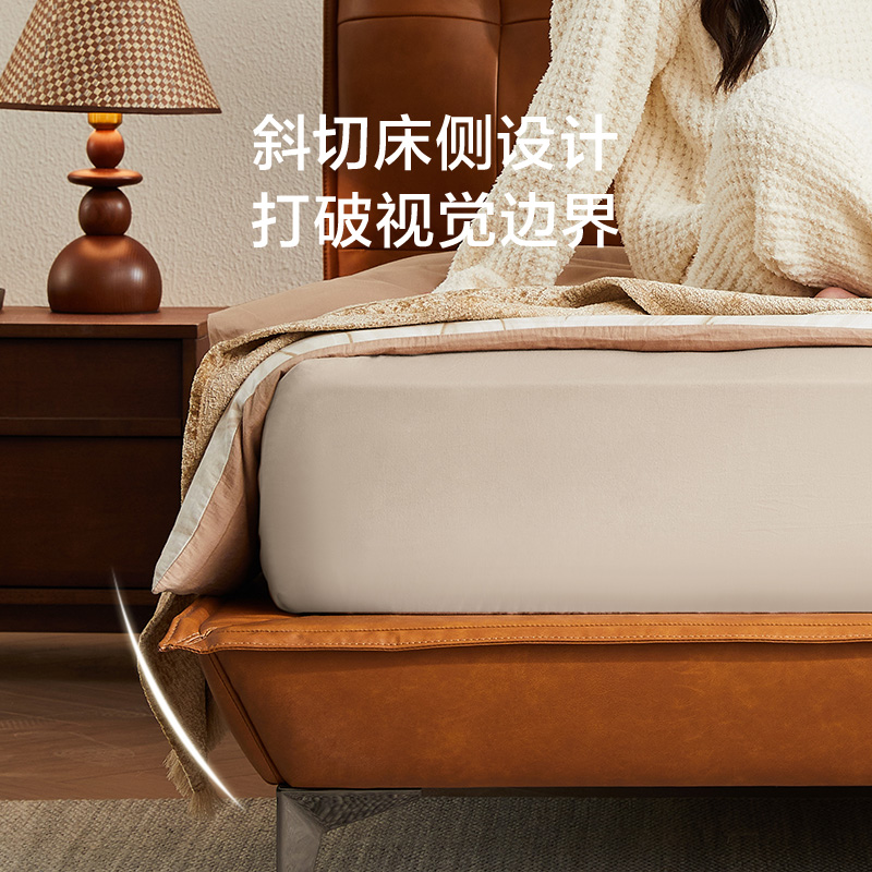 政府补贴喜临门中古风真皮床主卧软包高端双人床 芝士分子 - 图3
