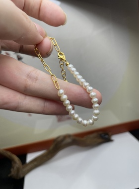 珍珠手链小米珠18k黄金au750保真天然时尚淡水百搭