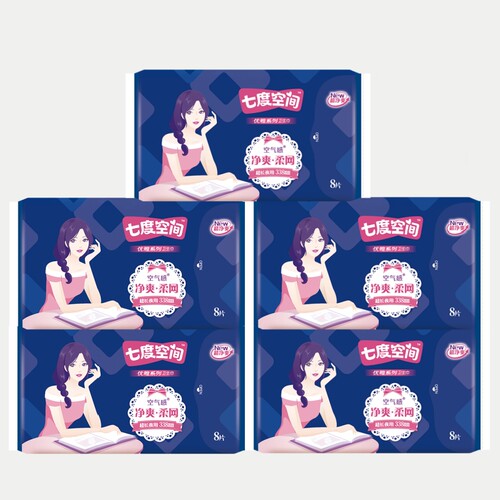 七度空间卫生巾超长夜用338mm5包40片优雅净爽空气感网面女姨妈巾 - 图3