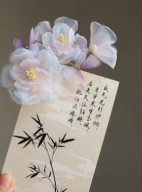 古风烫花发夹绢花发饰汉服头饰森系发饰唐风汉服古装侧边夹子配饰