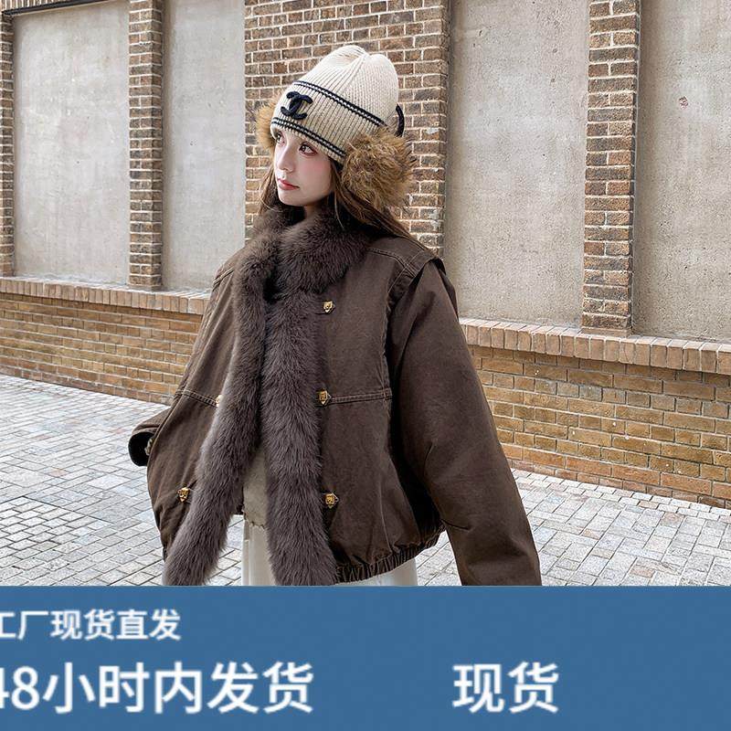 咖色真毛领羽绒服女冬季2025新款复古时尚高级感90白鸭绒加厚外套,淘宝优惠券,粉丝福利购,淘宝优惠卷