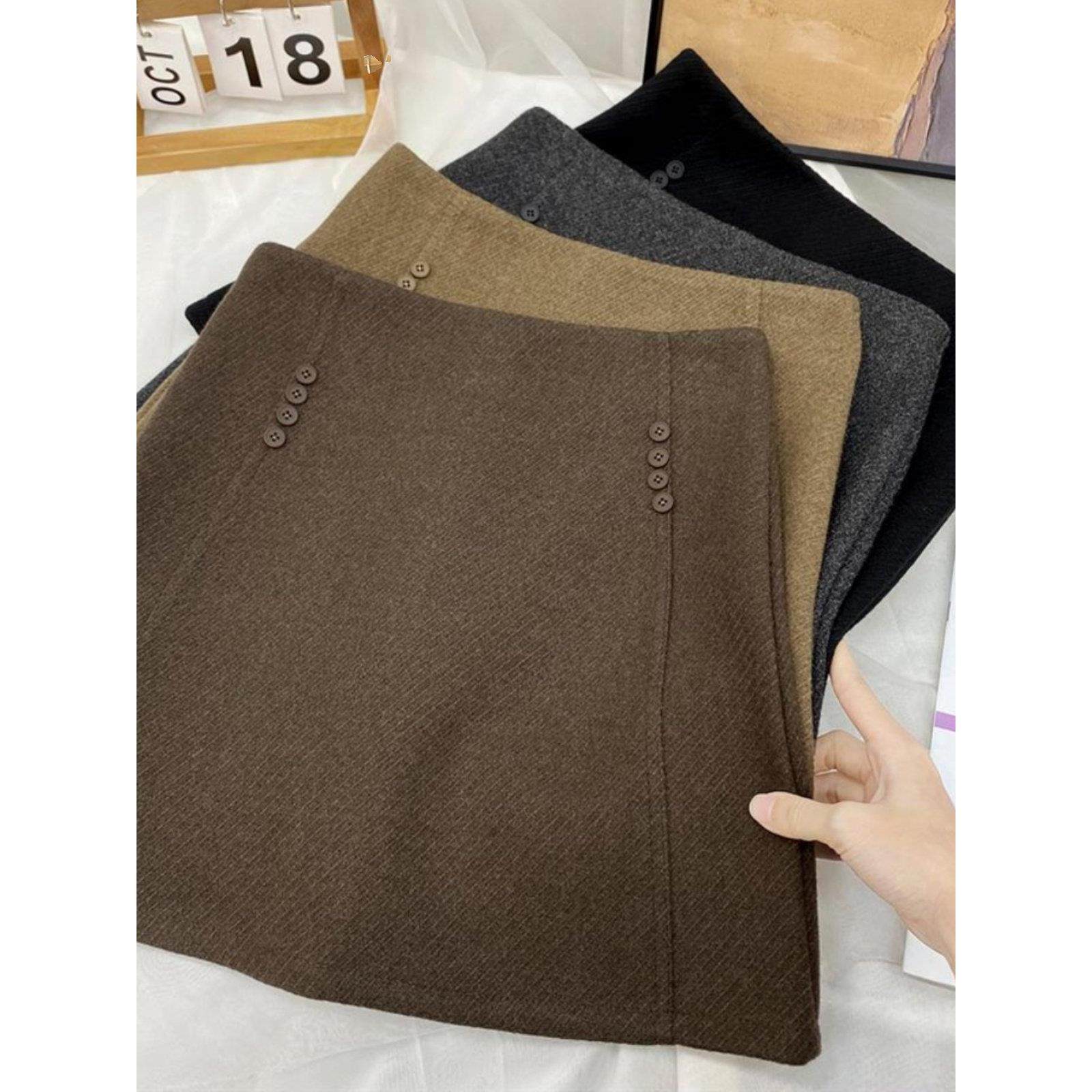 覆古小香风毛呢短裙女秋冬新款韩系气质百搭加厚包臀a字半身裙子,淘宝优惠券,粉丝福利购,淘宝优惠卷